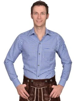 Trachtenhemd In Blau/ Weiß