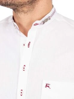 Mustiag Geschaft -Mustiag Geschaft gipfelsturmer stehkragenhemd hollinger weiss rot slim fit 1