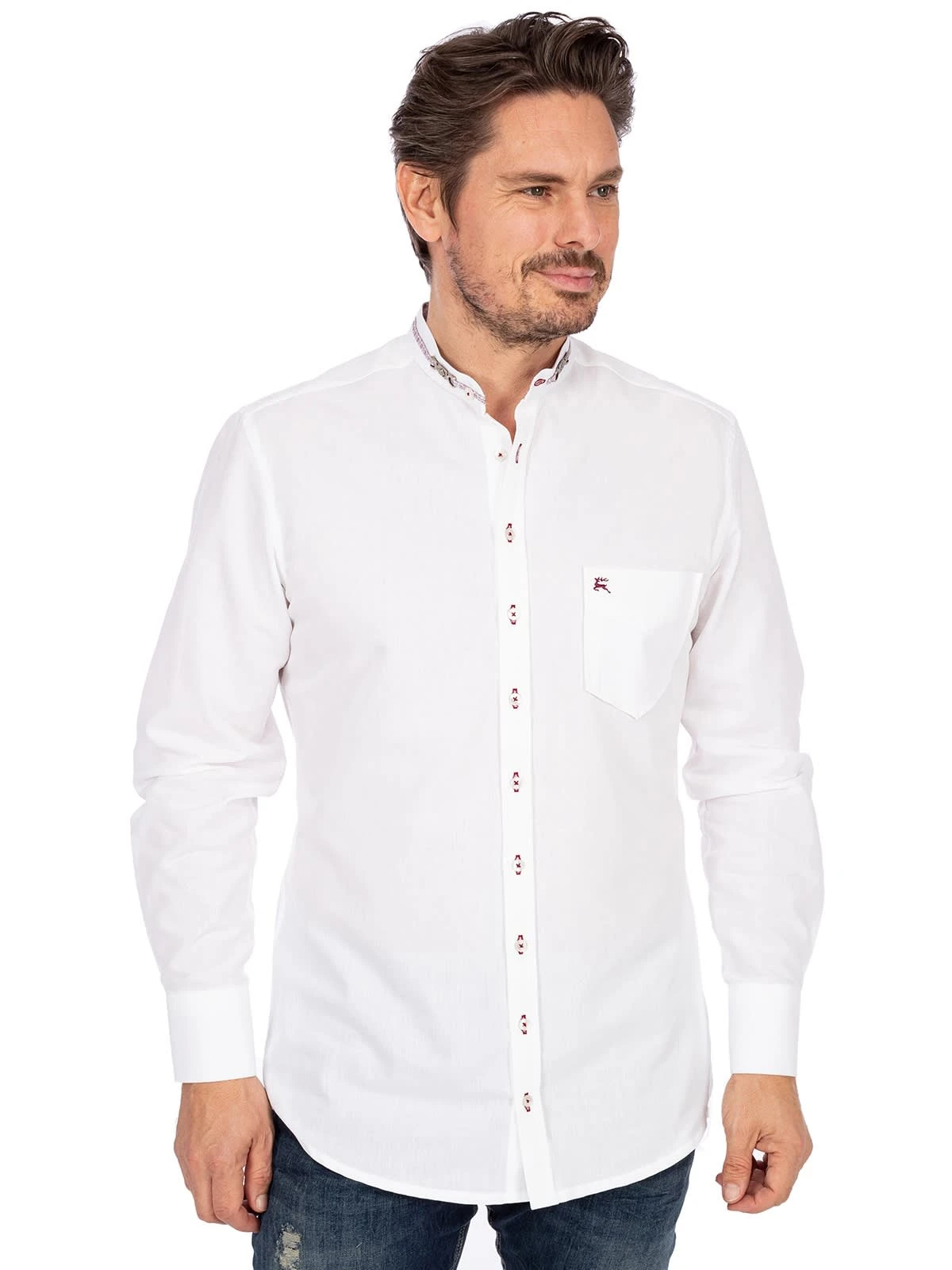 Stehkragenhemd HOLLINGER Weiss Rot (Slim Fit) 5 Stehkragenhemd HOLLINGER Weiss Rot (Slim Fit) – Bild 3