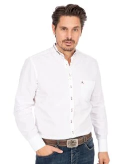 Stehkragenhemd HOLLINGER Weiss Rot (Slim Fit)