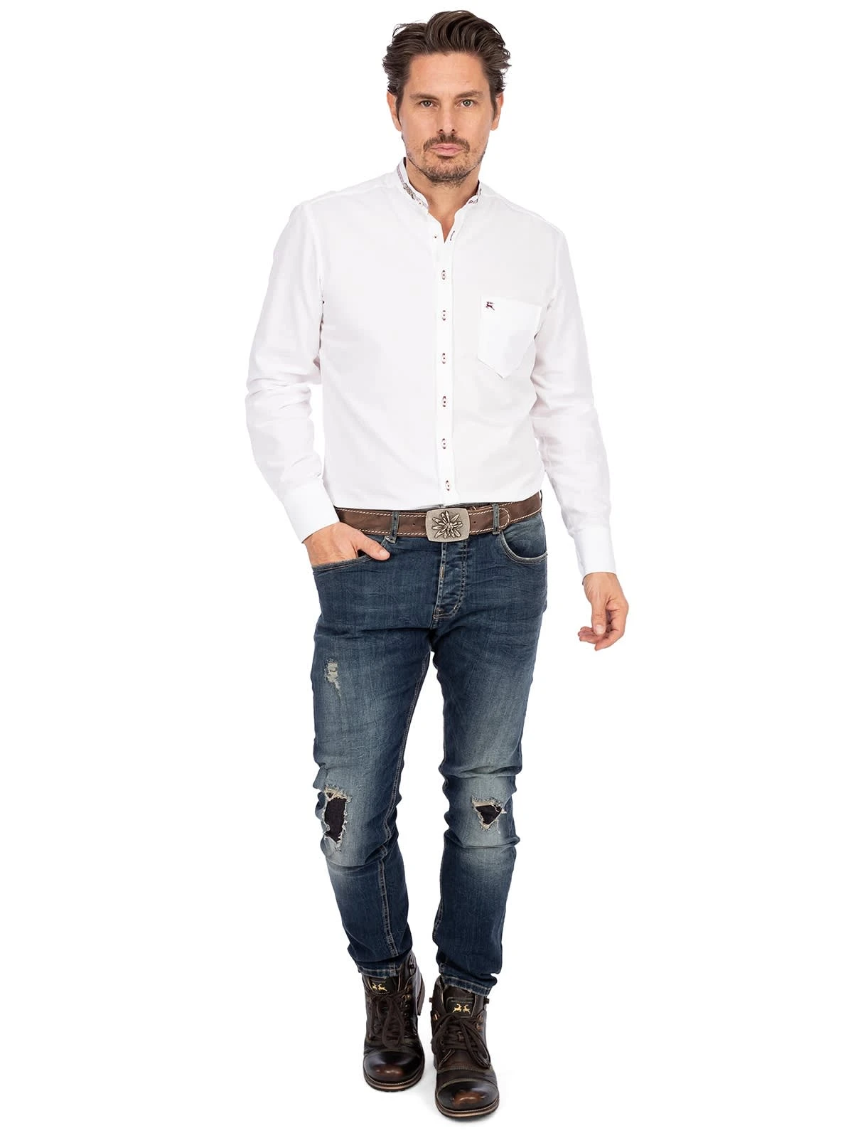Stehkragenhemd HOLLINGER Weiss Rot (Slim Fit) 7 Stehkragenhemd HOLLINGER Weiss Rot (Slim Fit) – Bild 5