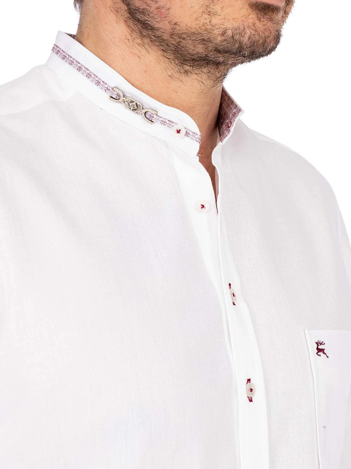 Stehkragenhemd HOLLINGER Weiss Rot (Slim Fit) 8 Stehkragenhemd HOLLINGER Weiss Rot (Slim Fit) – Bild 6