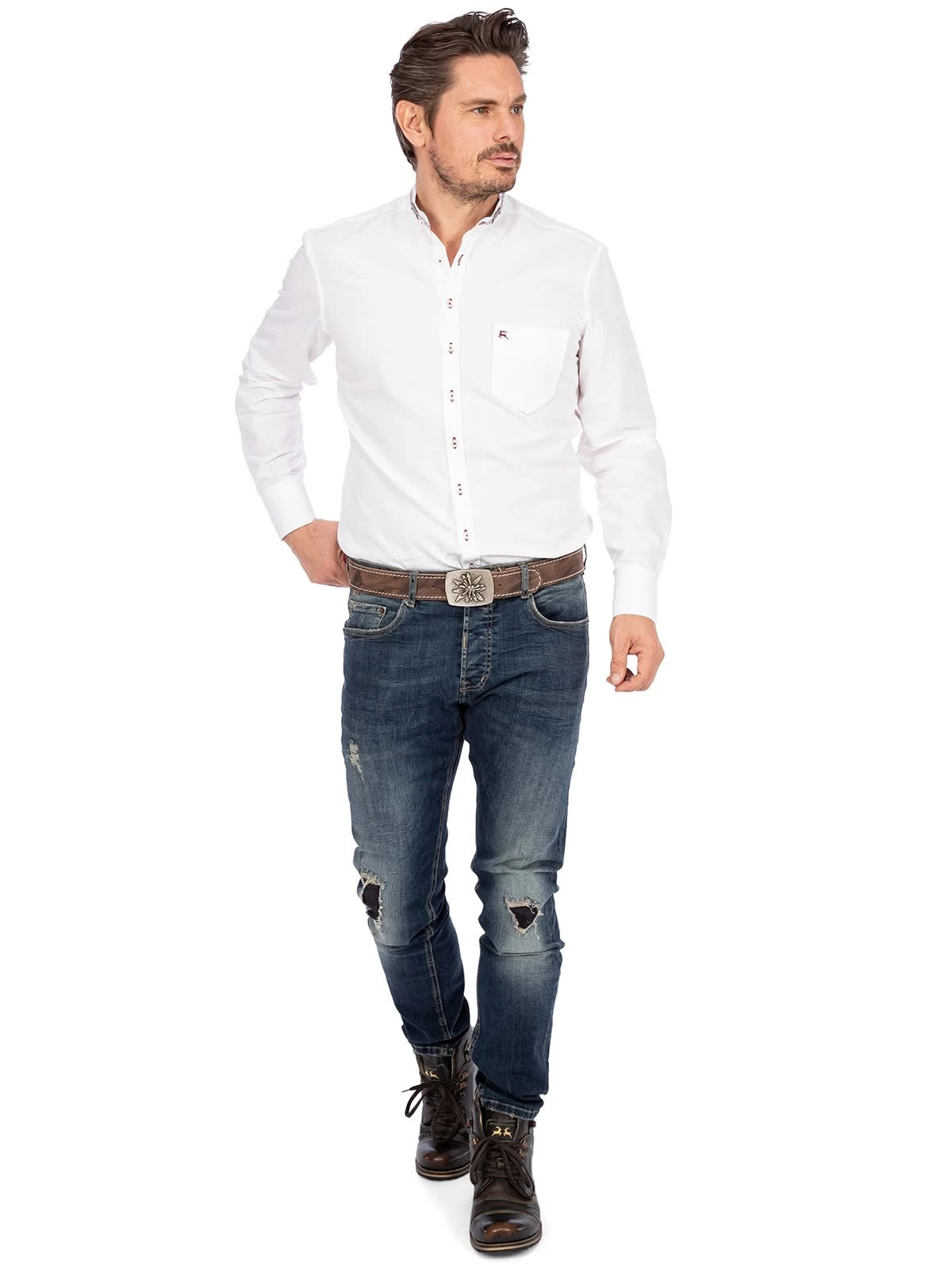Stehkragenhemd HOLLINGER Weiss Rot (Slim Fit) 10 Stehkragenhemd HOLLINGER Weiss Rot (Slim Fit) – Bild 8