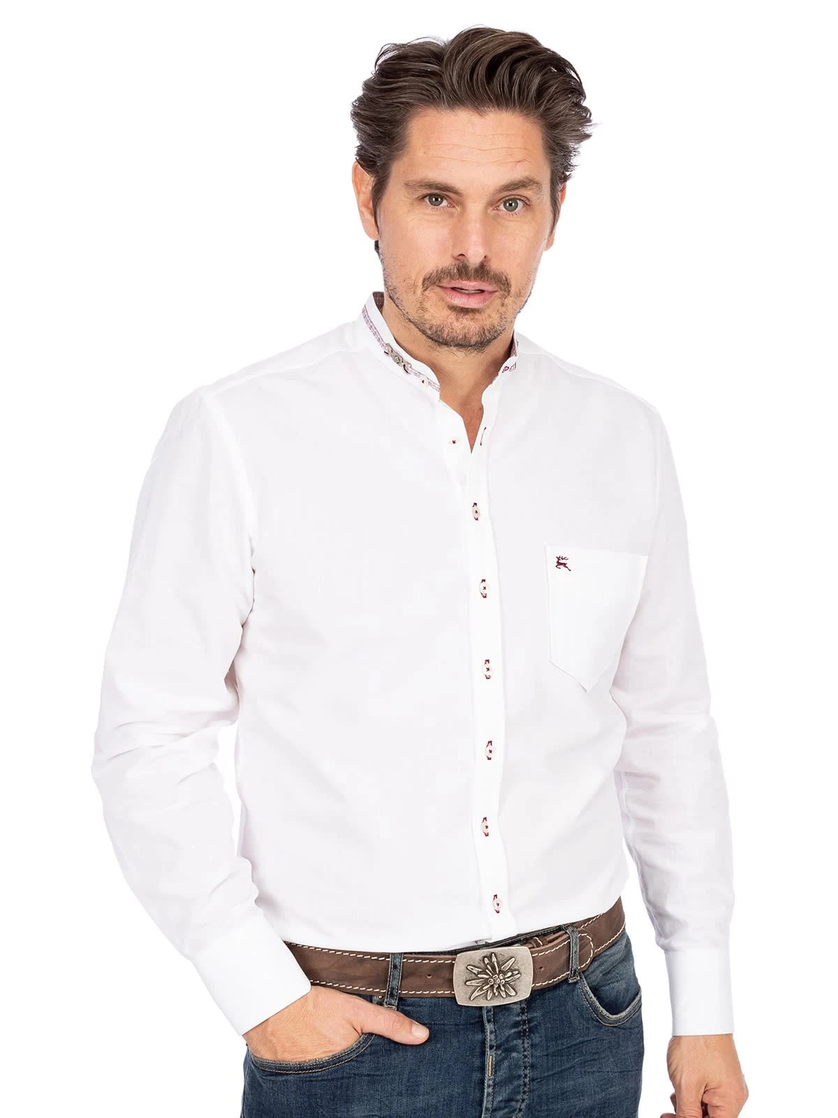 Stehkragenhemd HOLLINGER Weiss Rot (Slim Fit) 3 Stehkragenhemd HOLLINGER Weiss Rot (Slim Fit)