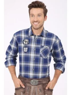 Trachtenhemd "Jannik" In Blau/ Weiß