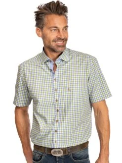 Karo Kurzarmhemd ALESSIO Grün (Slim Fit) -Mustiag Geschaft os trachten karo kurzarmhemd alessio grun slim fit 2