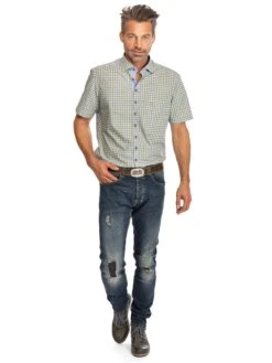 Karo Kurzarmhemd ALESSIO Grün (Slim Fit) -Mustiag Geschaft os trachten karo kurzarmhemd alessio grun slim fit 4