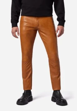 Lederhose Slim Fit In Cognac Braun